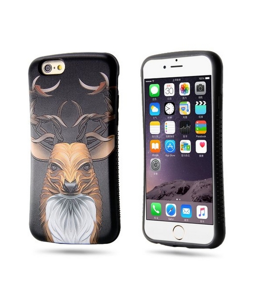 iPhone 6S Case Cartoon Series - 3D Relief Painted Live Animal TPU Back Cover Case for iPhone 6 eudemon stag